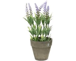 Bellatio Lavendel kunstplant - lila - 25 cm - in betonlook potje - Kunstplanten - nepplanten