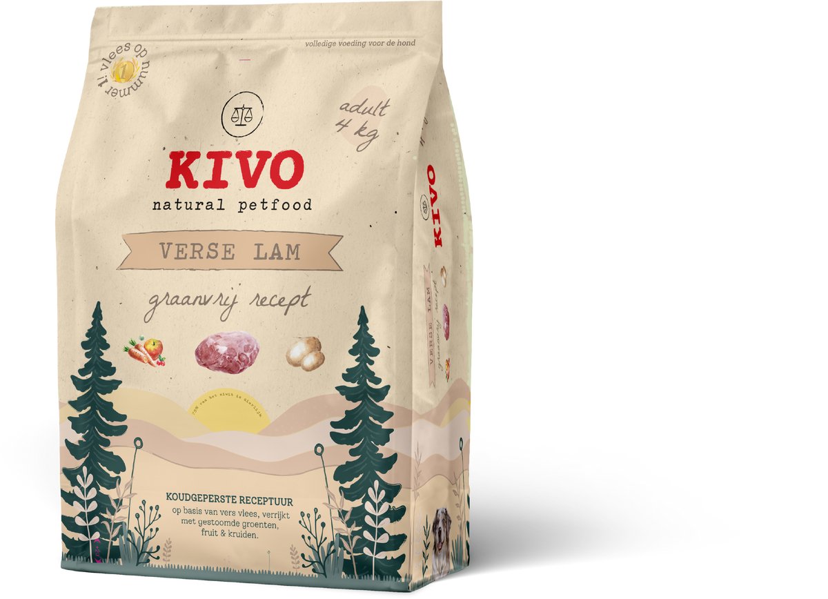Kivo Petfood Kivo Petfood - Hondenbrokken Verse Lam - 4 kg - Koudgeperst - Graanvrij