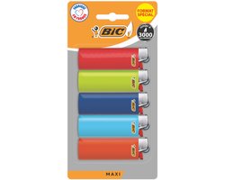 BIC J26 Maxi - Aanstekers - Geschikt voor BBQ en kaarsen - Kindveilig - Aansteker -Diverse Kleuren - 5 Stuks