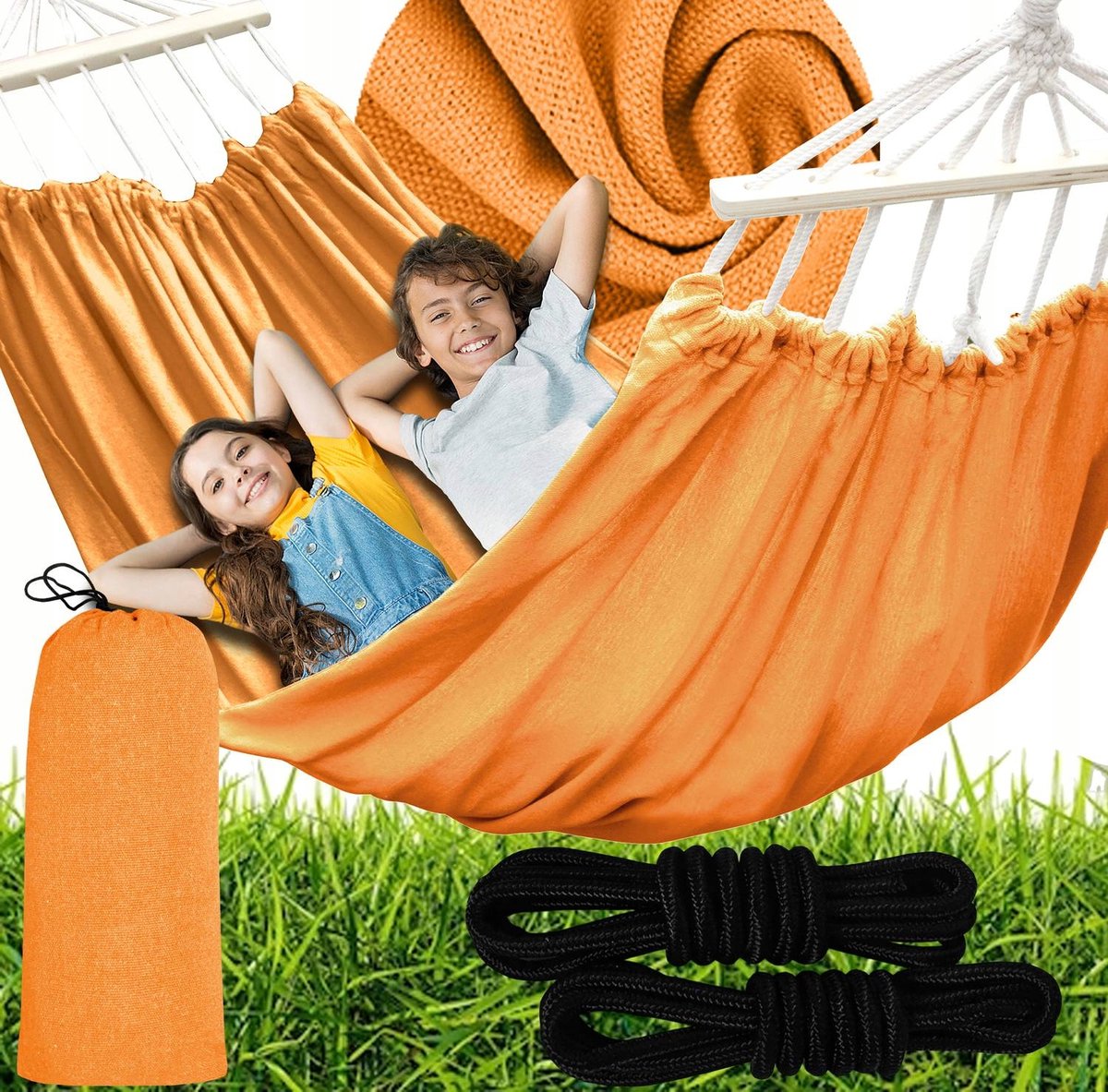 XXL Tweepersoonshangmat 280x150cm - Sterk katoen met houten spreider en schoffels