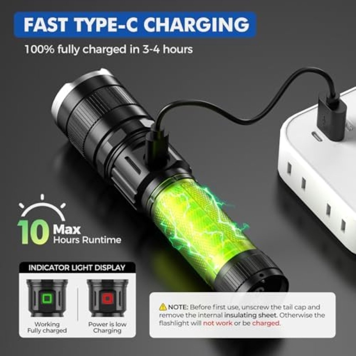 Krachtige Oplaadbare LED-Zaklamp – 10.000 Lumen, 2000mAh Accu – 3 Lichtmodi, IP65 Waterdicht & Valbestendig – Compact, Draagbaar & USB-C Oplaadbaar – Ideaal voor Kamperen, Onderhoud & Noodverlichting — cadeau in Sport & Outdoor - foto 3