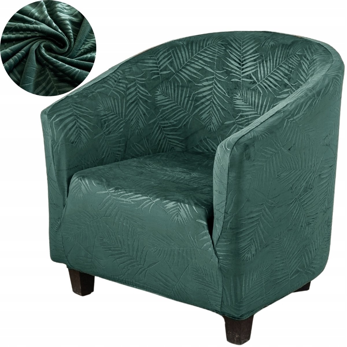 Elastische Stoelhoes Velours Palmbladeren Premium Groen OEKO-TEX