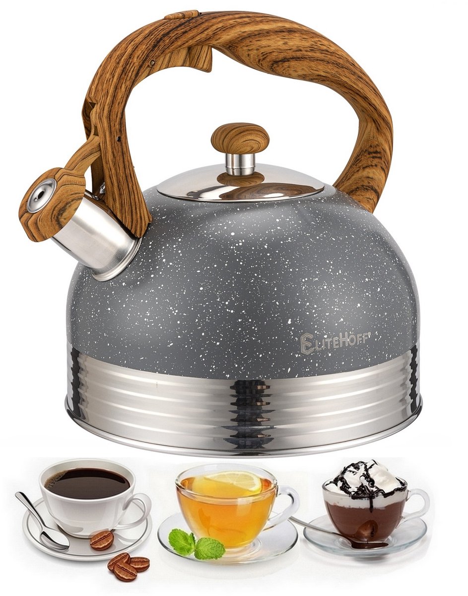 Moderne Marmorlook Waterkoker met Fluitje - 2.5L - Geschikt voor Inductie