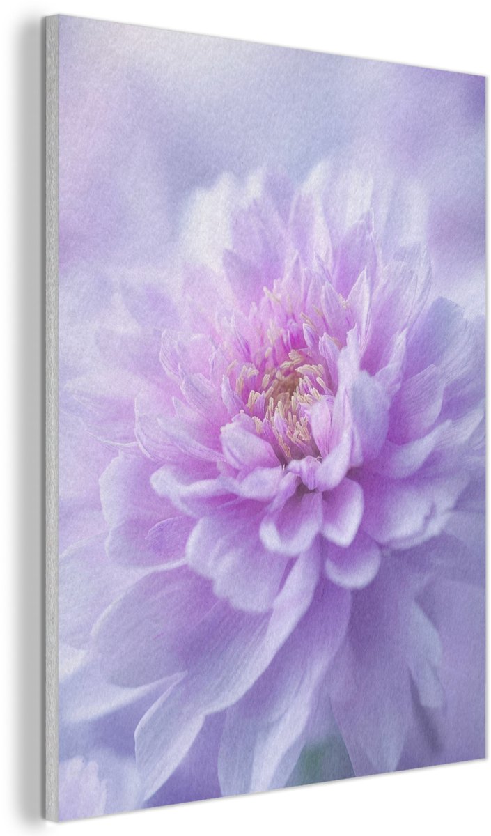 Akoestisch wandpaneel 50x70 cm - Vilt schilderij Paars - Dahlia - Dromerig - Akoestische panelen - Geluidsdempende wanddecoratie - Geluidsisolatie woonkamer - Muurdecoratie geluidspanelen