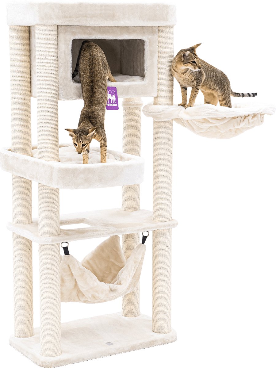 Petrebels Mansion 150 Krabpaal - Creme - Voor meerdere katten - Met hangmat