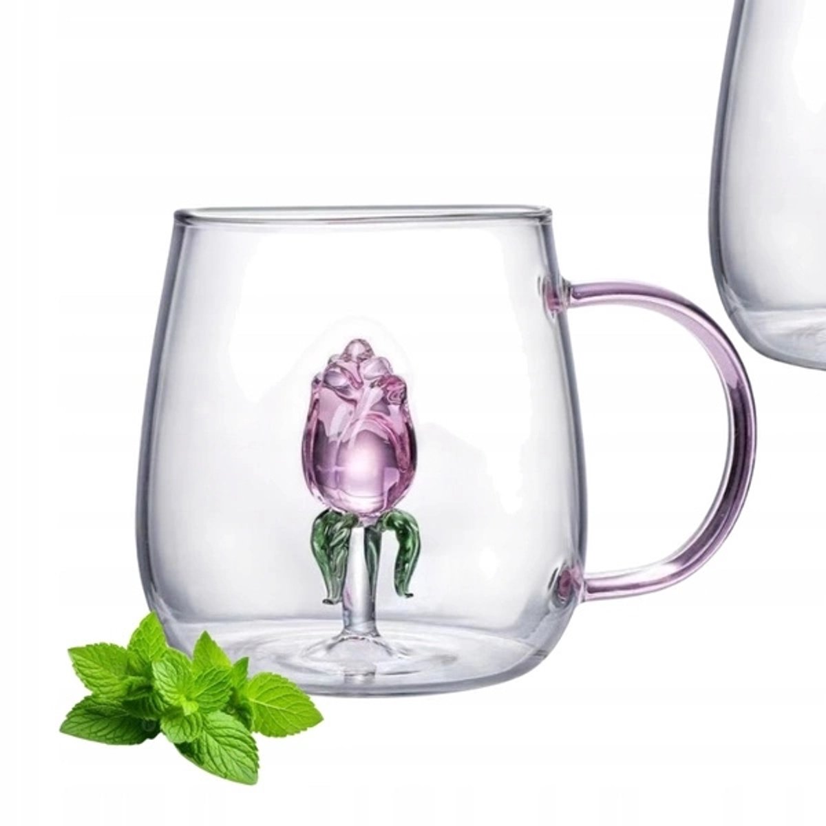 Glazen Mok met Tulp Binnenin - 400ml - Roze