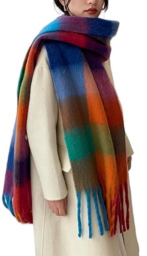 Écharpes chaudes d'hiver Daity pour femmes, châles longs, grandes écharpes, écharpes-couvertures épaisses pour temps froid, à carreaux colorés