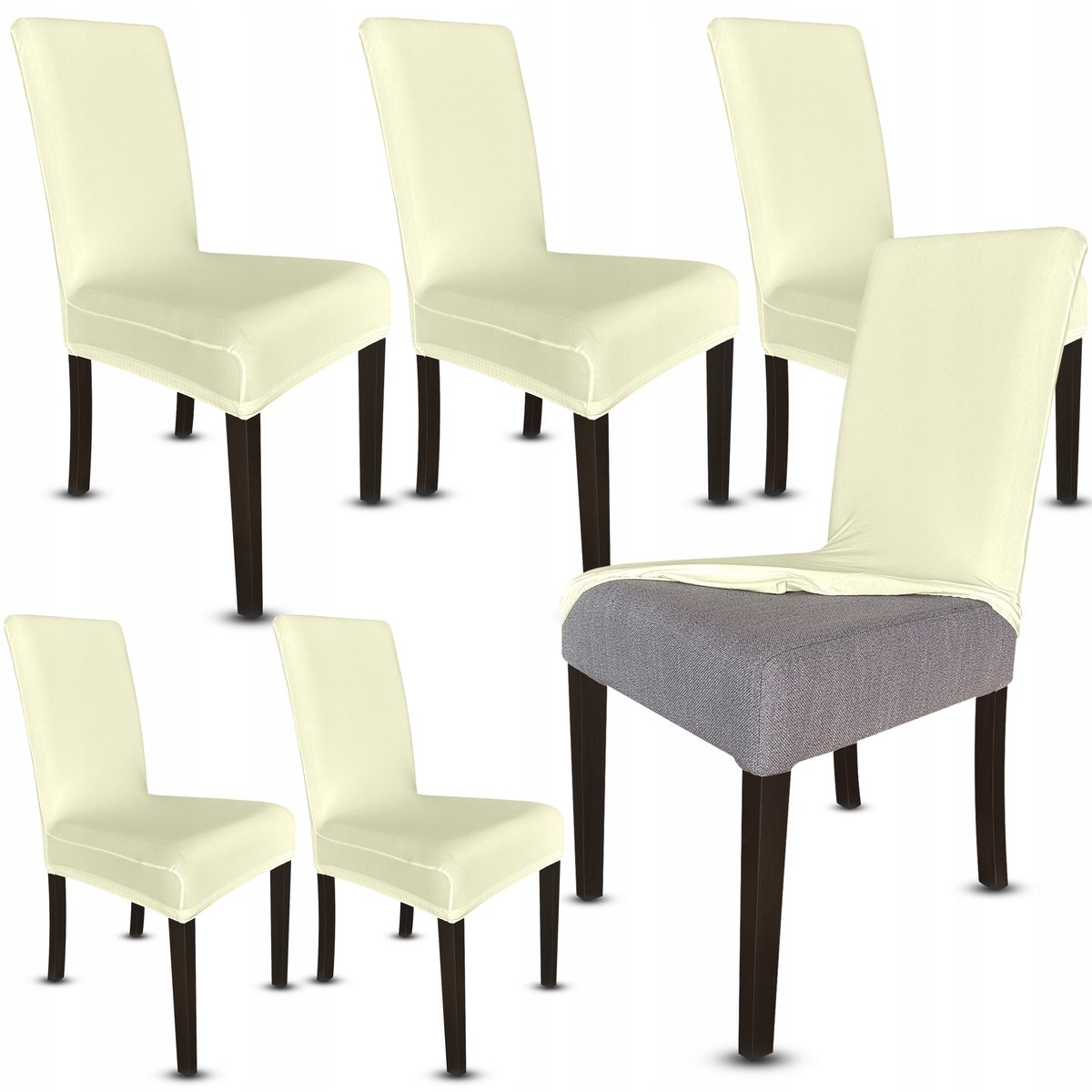 Universele stoelhoes 6 stuks - Beige, Elastisch & Wasbaar
