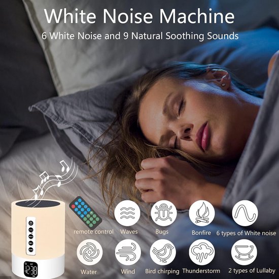 Bluetooth-luidspreker wekker nachtlampje, touch-bedlampje met witte ruis, Bluetooth-luidspreker nachtlampje voor kinderen, lichtgevende wekker cadeau voor tienermeisjes, kinderen, vrouwen, verjaardagen, Kerstmis van Tenllo — afbeelding 4