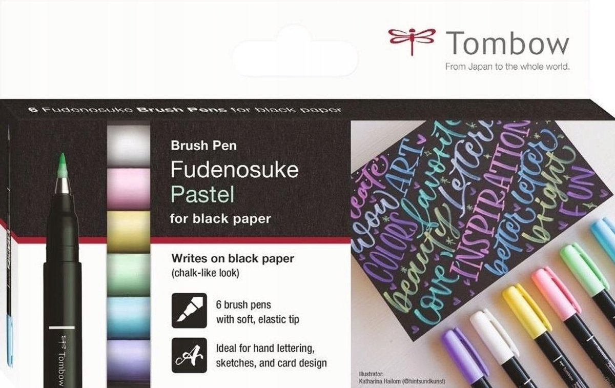 Tombow Fudenosuke Penseelstiften Pastel & Wit - 6 Kleuren