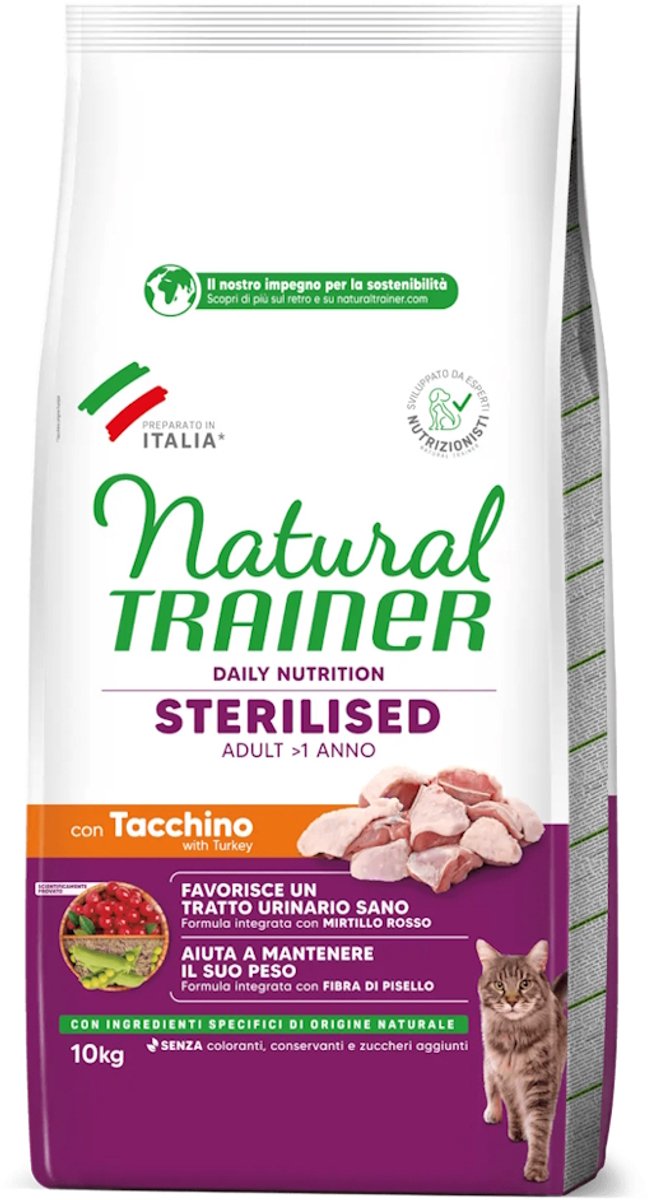 Natural Trainer Sterilised Kalkoen 10 kg - Kattenvoer voor gecastreerde/gesteriliseerde katten