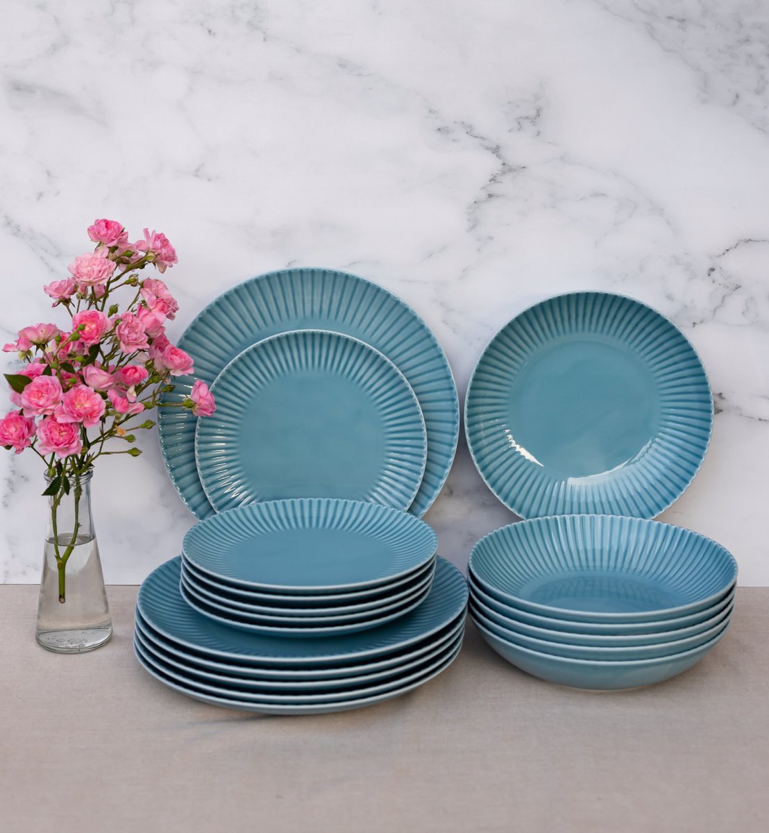 Lubiana Daisy K6 Serveert 18 Delen Turquoise voor 6 personen