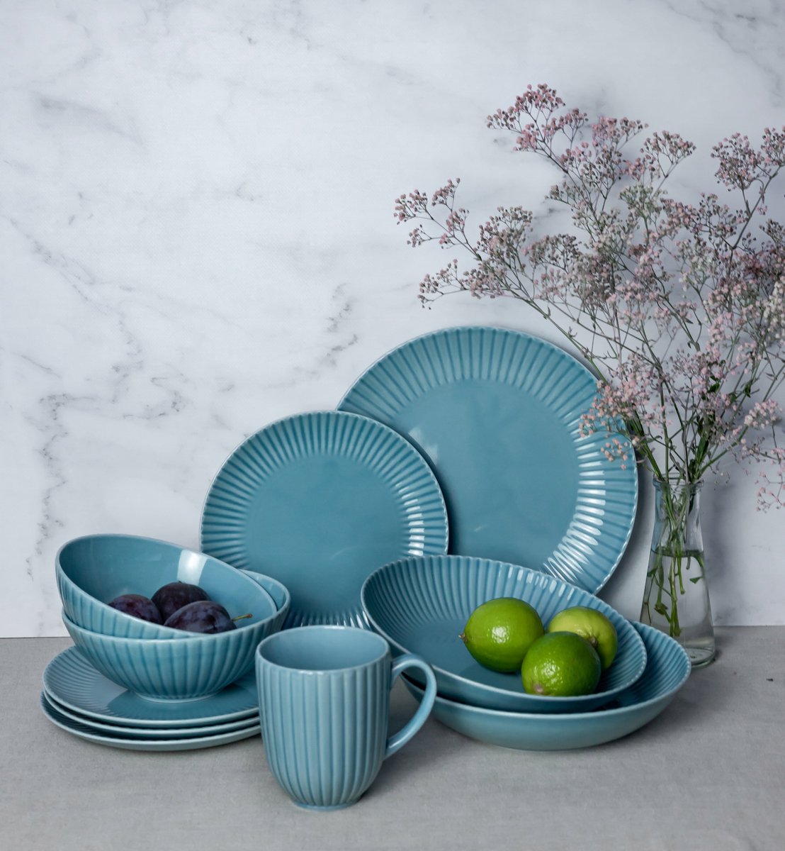 Lubiana Daisy K6 Waterval Servies 72 Delen 18 Personen Turquoise