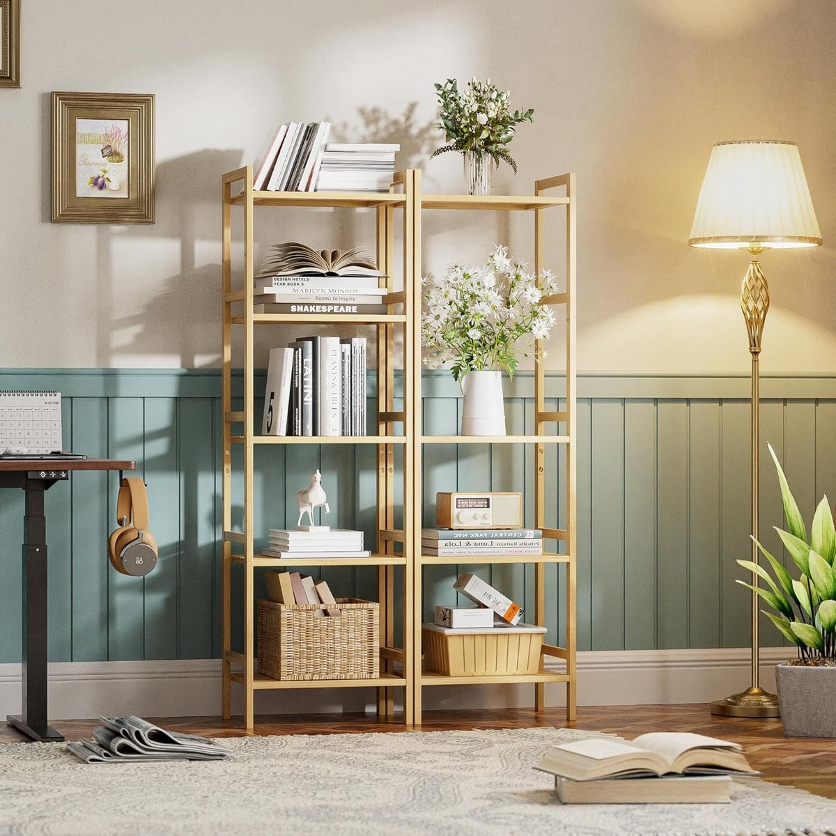 5-Laags Bamboe Boekenplank met Verstelbare Planken – Multifunctioneel Open Opbergrek & Plantenrek – Vrijstaand Badkamerrek, Boekenrek of Keukenrek – Duurzaam, Ruimtebesparend & Natuurlijke Look