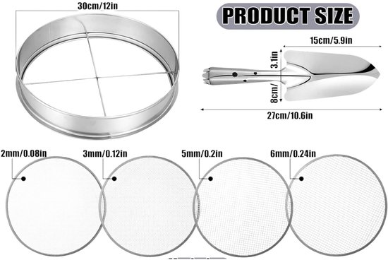 5-in-1 Tuinzeef Set - 30 cm Rond Metaal Zeef met 5 Verwisselbare Zeefinserts - Inclusief Gardenschop en Handschoenen - Voor Aarde, Compost en Zand — afbeelding 5