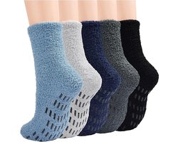 Sokken - Loungesokken - Slaapsokken - Herenpantoffelsokken - Zachte sokken - Warme herensokken - Winter - Comfortabel - Fleecesokken met antislip - 5 paar - Geschikt voor gezinsuitjes