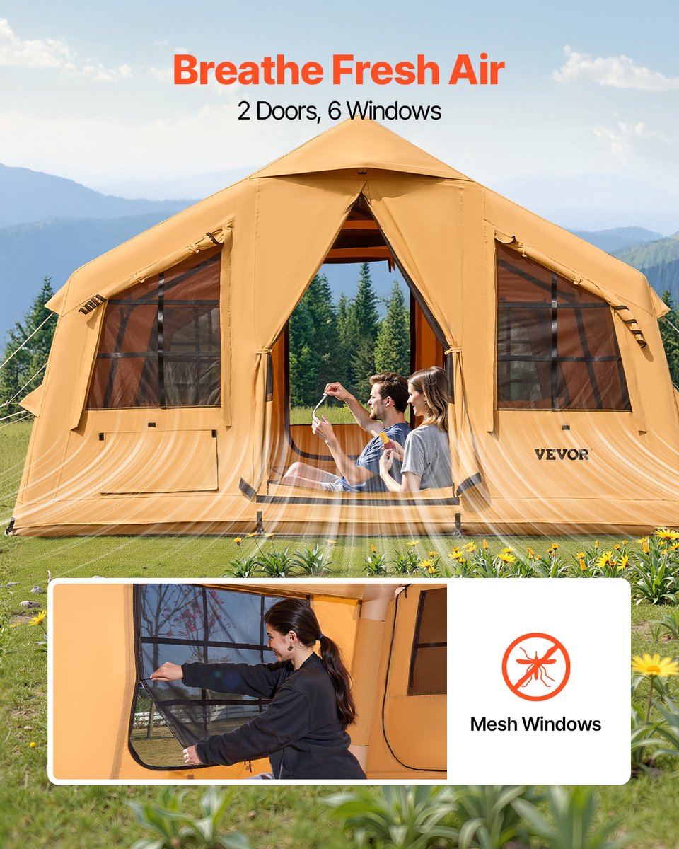 VEVOR Opblaasbare Tent voor Kamperen 8-12 Personen Glamping Tent 4.8x3.6x2.2m – foto 4