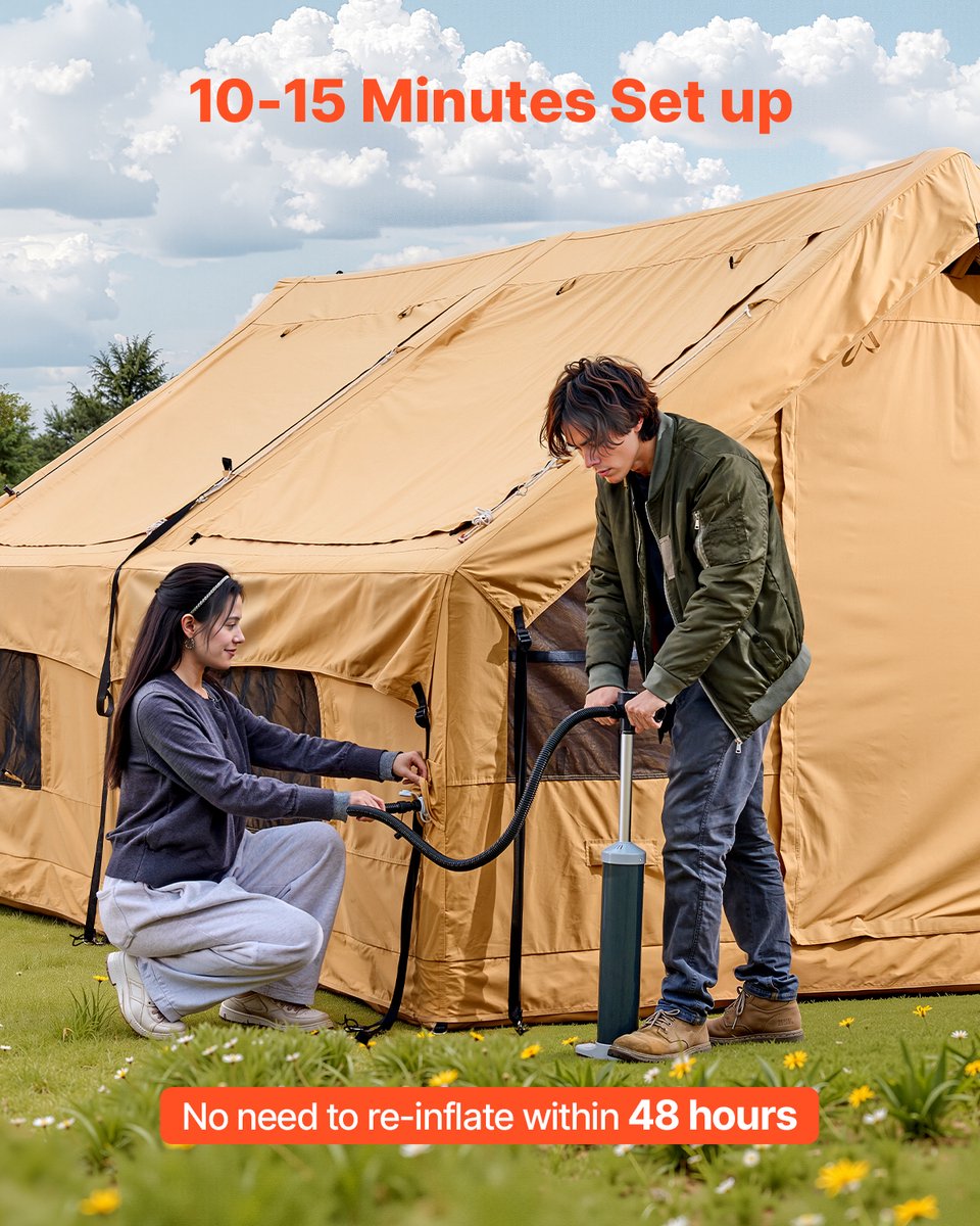 VEVOR Opblaasbare Tent voor Kamperen 8-12 Personen Glamping Tent 4.8x3.6x2.2m – foto 8