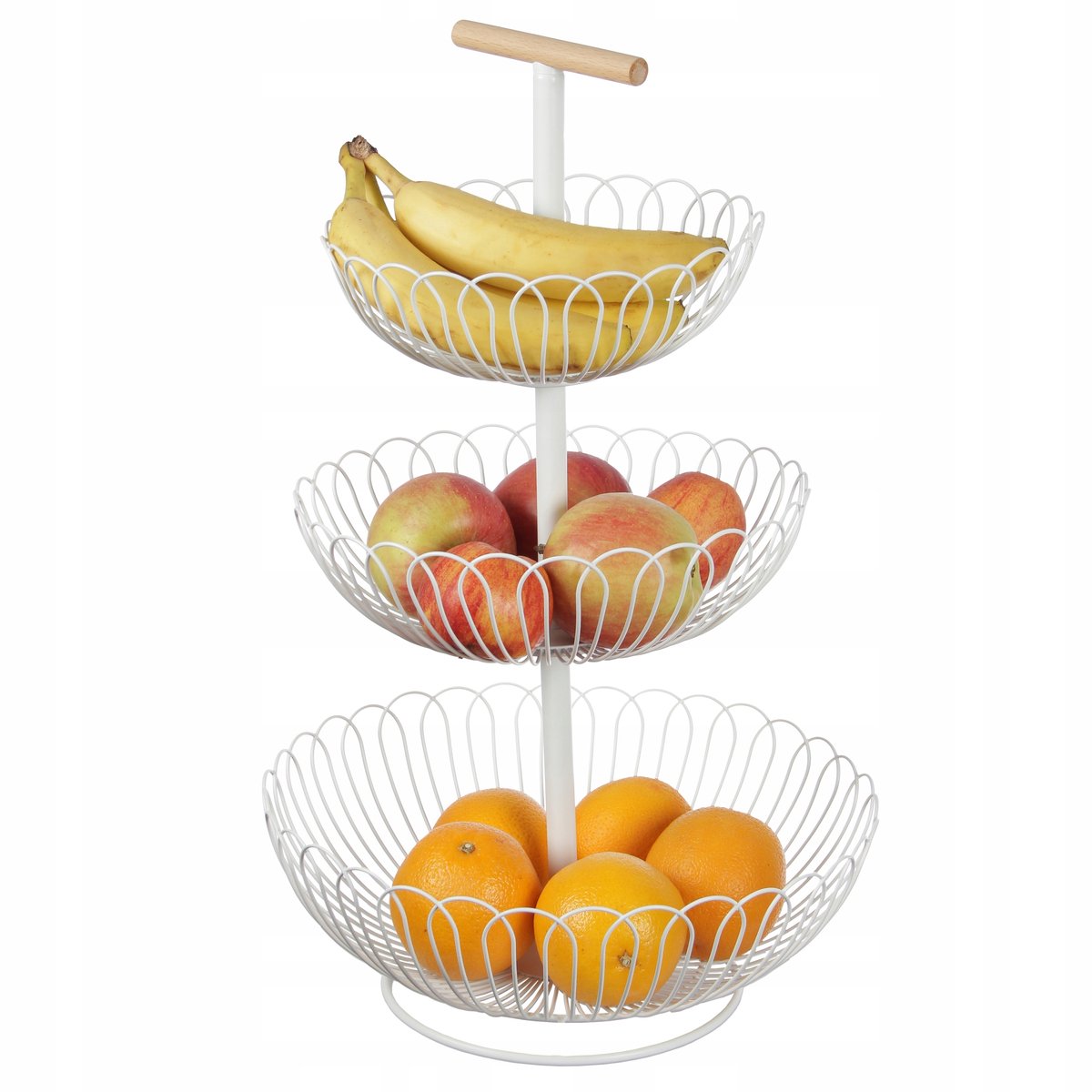 Stijlvolle 3-laagse metalen fruitmand, witte organizer