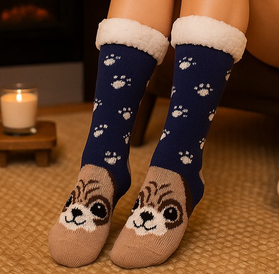 Chaussettes d'intérieur Budino - Verwarmde sokken - Chaussettes antidérapantes - Chaussettes chaudes - Chaussettes épaisses - Chaussettes moelleuses - Pour femmes et hommes - Blauw
