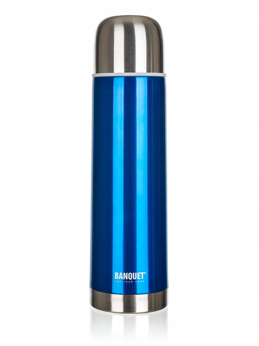 RVS Thermoskan 0,75L Blauw met Automatische Sluiting