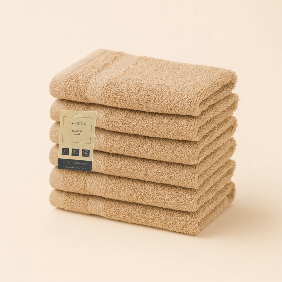 By Viento Luxe Gastendoeken – Set van 6 – 30×50 cm – Beige – Hotelkwaliteit – 100% Katoen – 600 g/m²