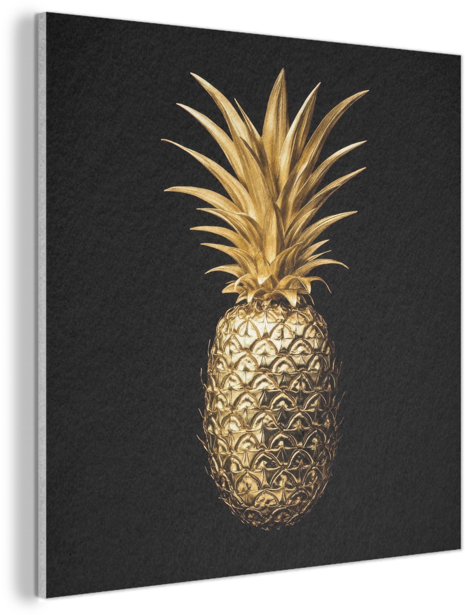 Akoestisch wandpaneel 50x50 cm - Vilt schilderij Ananas - Zwart - Goud - Luxe - Akoestische panelen - Geluidsdempende wanddecoratie - Geluidsisolatie woonkamer - Muurdecoratie geluidspanelen