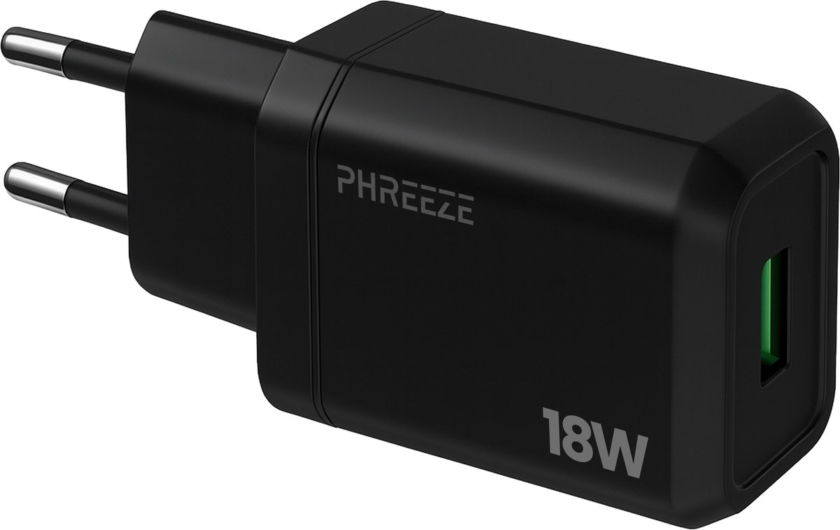 Usb adapter - 3a quick charger - Sneloplader - 18w usb stekker - Zwart - Phreeze
