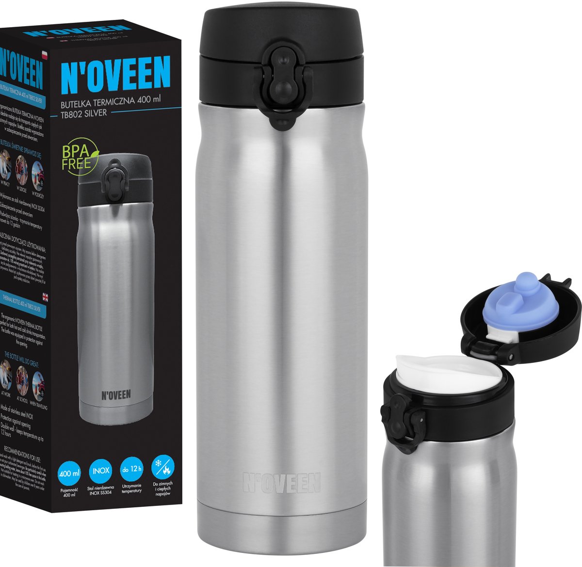 Noveen Thermosbeker RVS 400ml - Houdt Dranken Warm/Koud