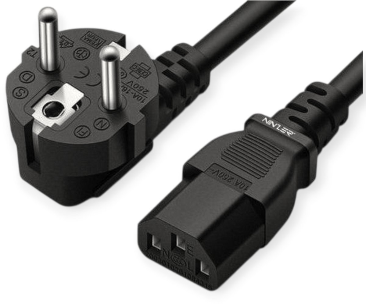 Ninzer C13 Netsnoer Euro Plug Voedingskabel - Stekker Stroom kabel - Voeding Netstekker 1.5 meter - voor o.a Computer, Printer, Monitor, Scanner, PC — afbeelding 1