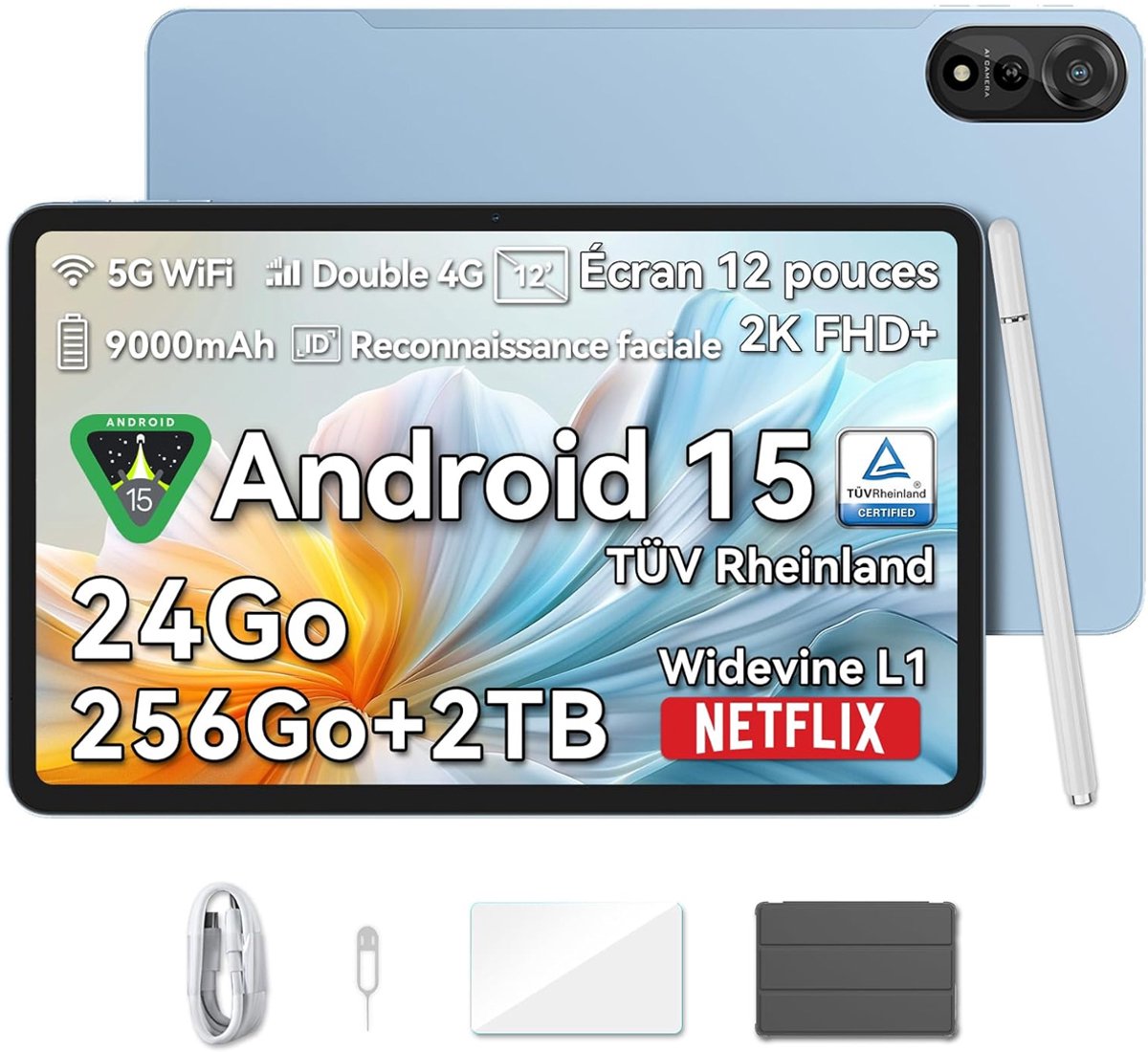Blackview MEGA 2 Android 15 Tablet - 4G LTE+WiFi - 12 Inch - 36GB+256GB - Widevine L1 - 9000mAh - Blauw