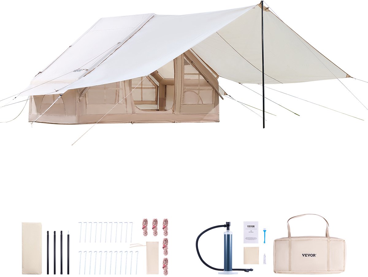 VEVOR Opblaasbare Tent 3-5 Persoons Glamping Tent met Pomp Luifel 3x2x2m – foto 2