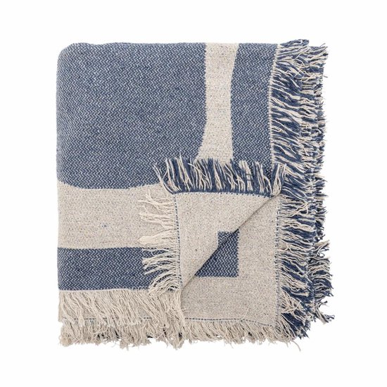 Bloomingville - Plaid Ethan - Gerecycled katoen - Grafisch Blauw/Roomwit - 160x130cm