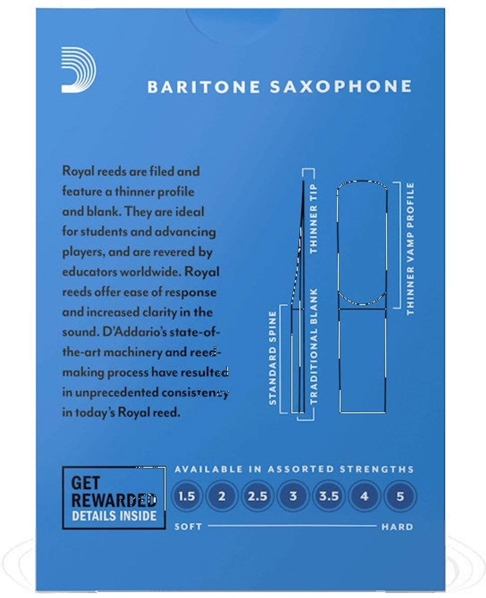 D'Addario Woodwinds RICOROYAL Baritonsax 3,5 Schachtel mit 10 Blättern - Riet voor bariton saxofoon