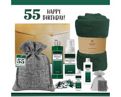 Geschenkset “55 Jaar Happy Birthday!” - 7 Producten - 1100 Gram | Giftset voor hem - Luxe wellness cadeaubox - Cadeau man Verjaardag - Veertig - Gefeliciteerd - Gift Fifty Five years - Party - Cadeaupakket Deluxe - Vriend - Verjaardagscadeau - Groen