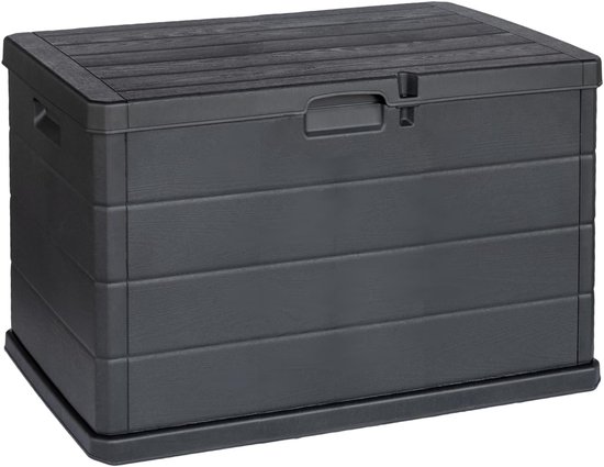 Antracietgrijze opbergbox met ribbelstructuur.