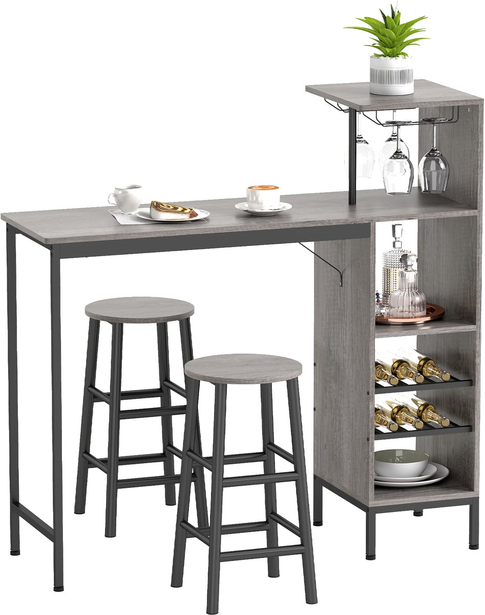 HOMCOM Bartafelset - MDF, Staal - 121,5x40x122cm - Natuurlijk Hout