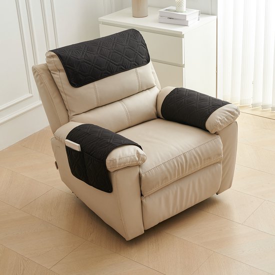 3-delige armleuninghoes voor bank, armleuninghoes voor chaise longue - hoofdsteunhoes, fauteuilhoes - antislip - meubelhoes - bank (1-zits chaise longue | 3-delige set),8textuur, zwart