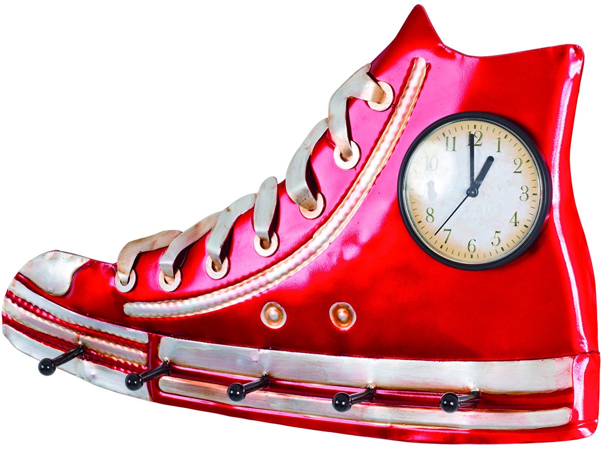 Unyqoos Industrieel vormgegeven metalen wandkapstok met horloge en haken Rood
