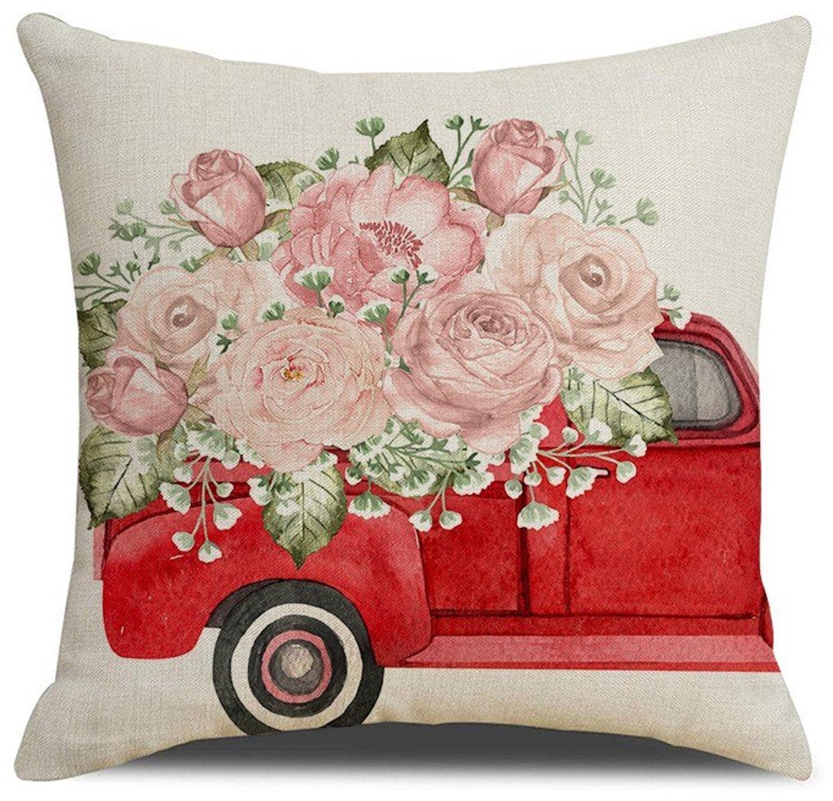 Boho Kussenhoes 45x45cm - Lentebloemen Vintage Stijl