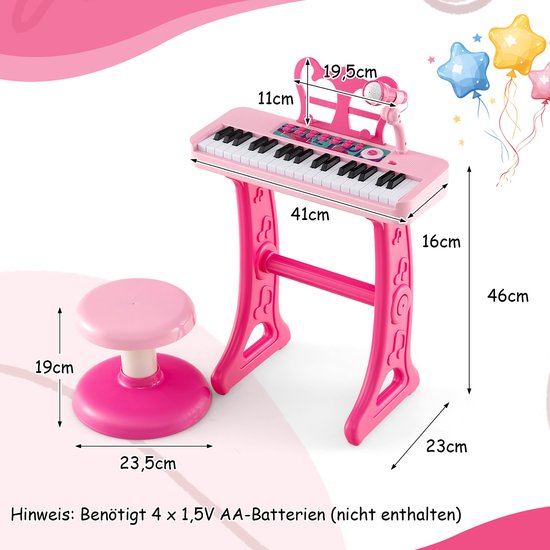 COSTWAY 37 toetsen pianotoetsenbord met licht, kindertoetsenbord met standaard, piano speelgoed elektronisch, muziekinstrument met opname- en afspeelfunctie, incl. muziekpartituur en microfoon (rood