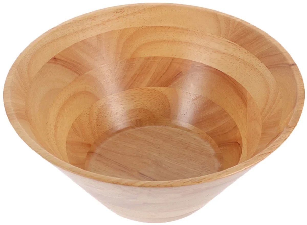 longziming -Grote Houten Saladeschaal – Natuurlijke Ronde Houten Kom voor Salade, Fruit en Snacks – Duurzame Serveerkom voor Keuken, Eettafel en Feestjes – Handgemaakt en Milieuvriendelijk