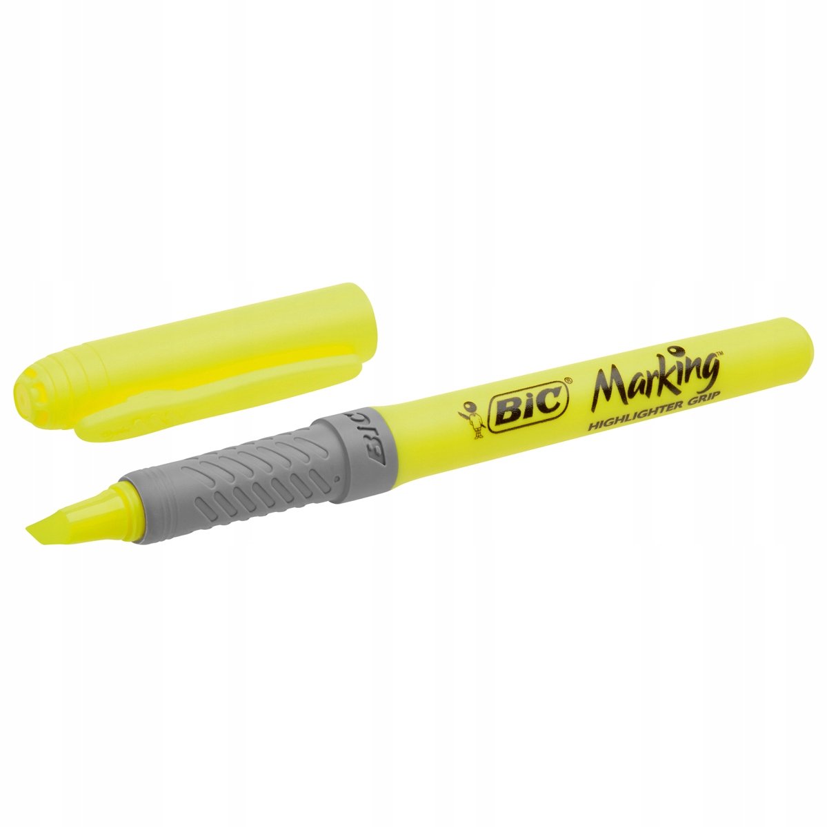 BIC Highlighter Grip Geel - Comfortabele grip en sneldrogende inkt