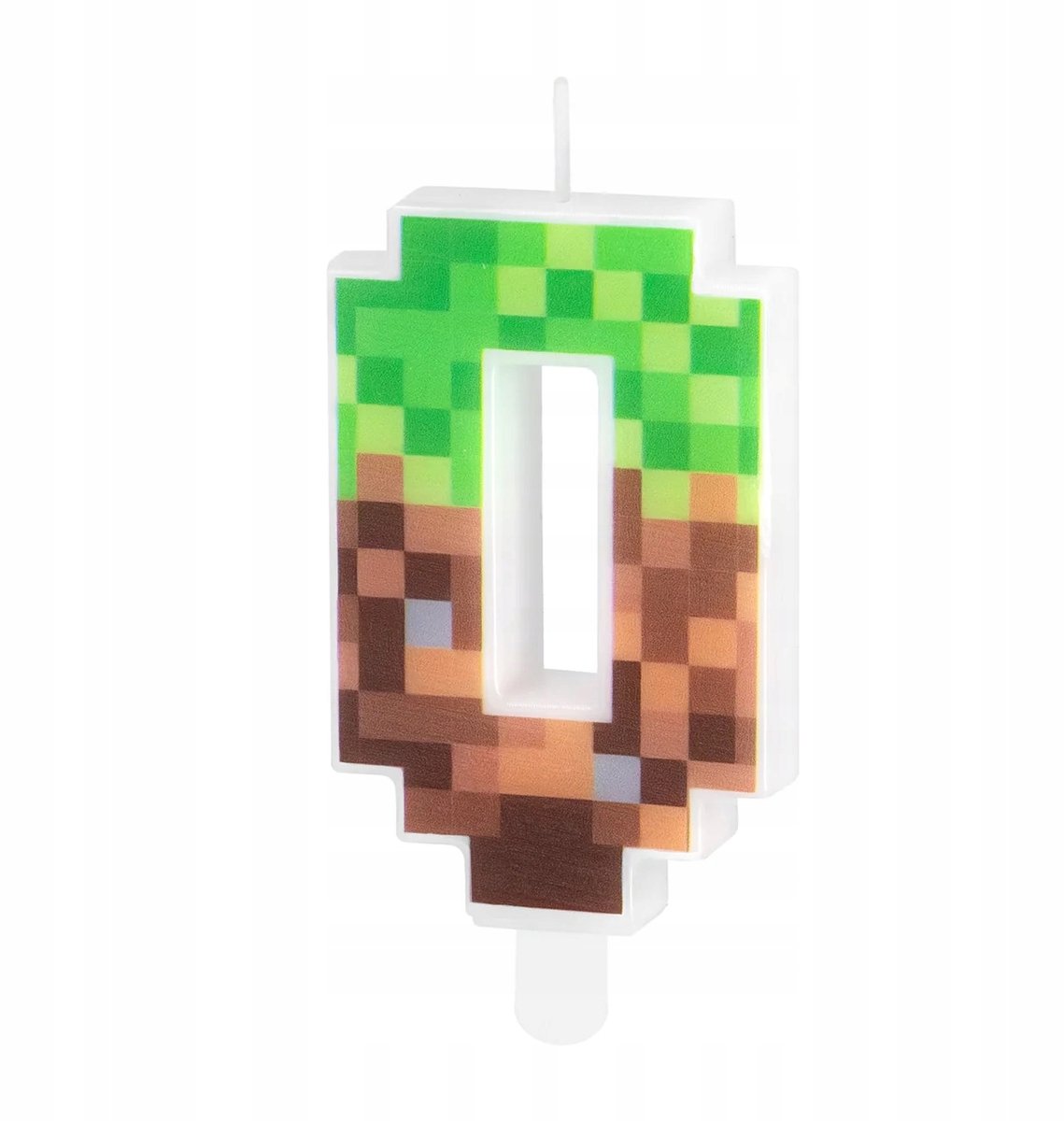 Pixel Kaars Cijfer 0 - Minecraft Thema Verjaardagstaart Decoratie