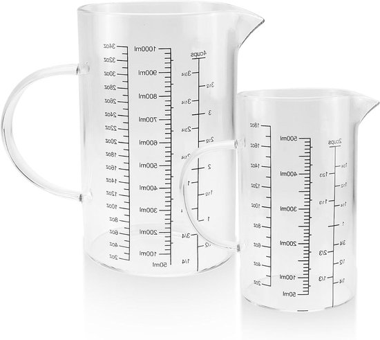 Maatbekerset van glas, 3 stuks, 350 ml, 500 ml, 1000 ml