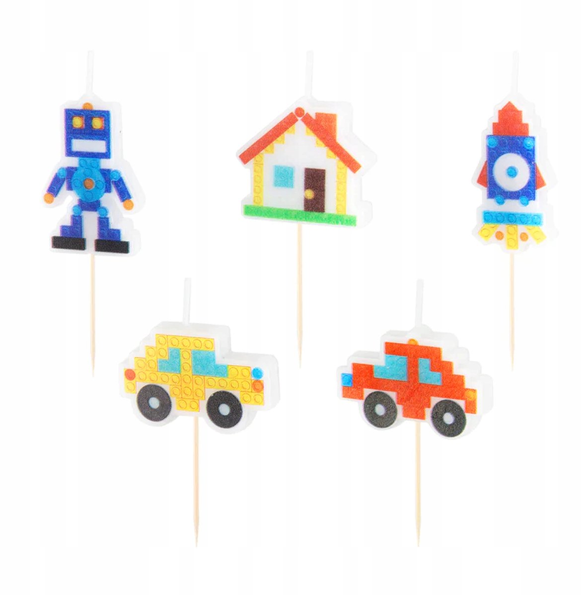 Kleurrijke Bouw Robot Auto Verjaardagskaarsen - 5 stuks