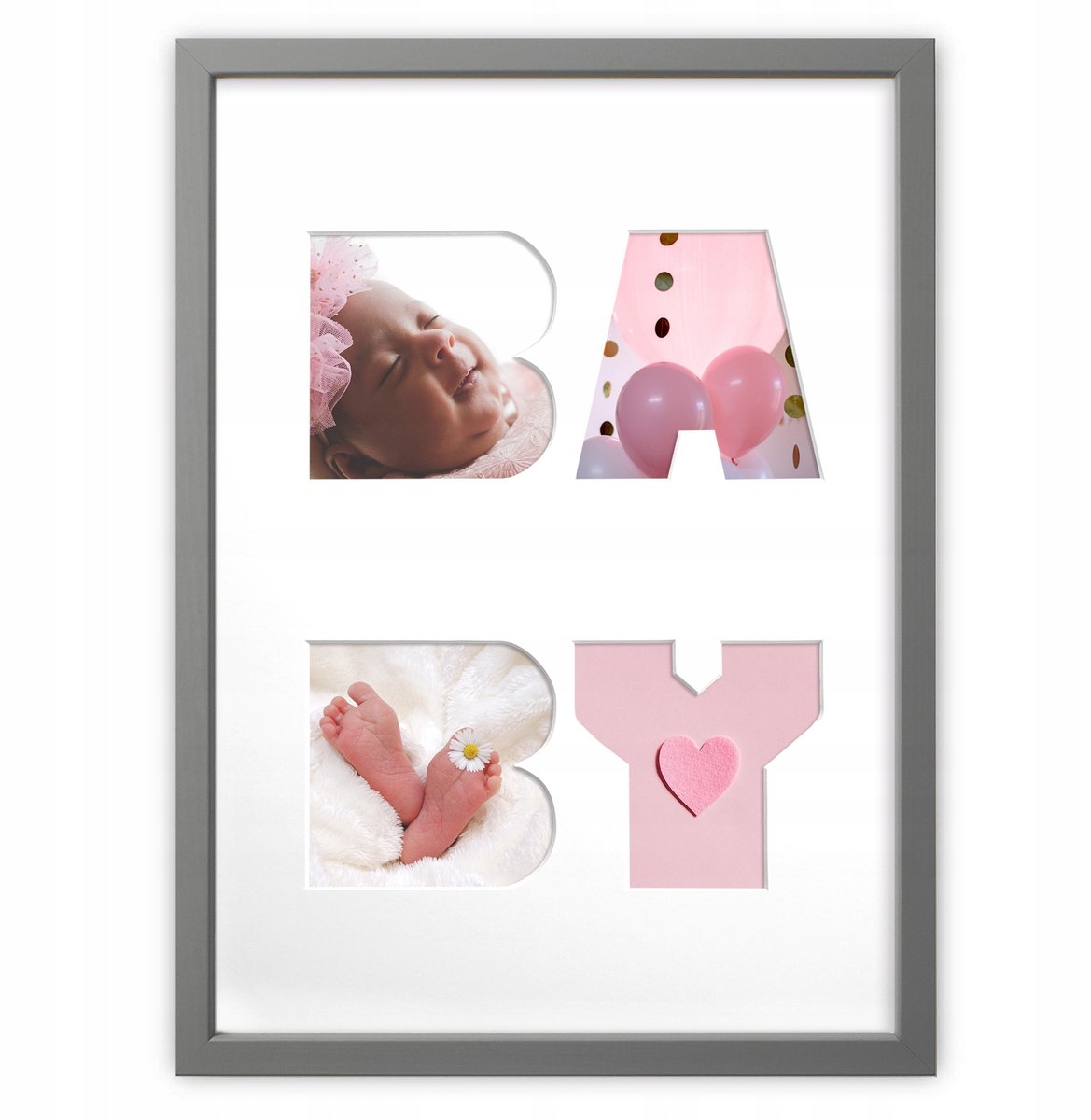 Grijze Houten Fotografie "BABY" - 30x40 cm - Cadeau-idee