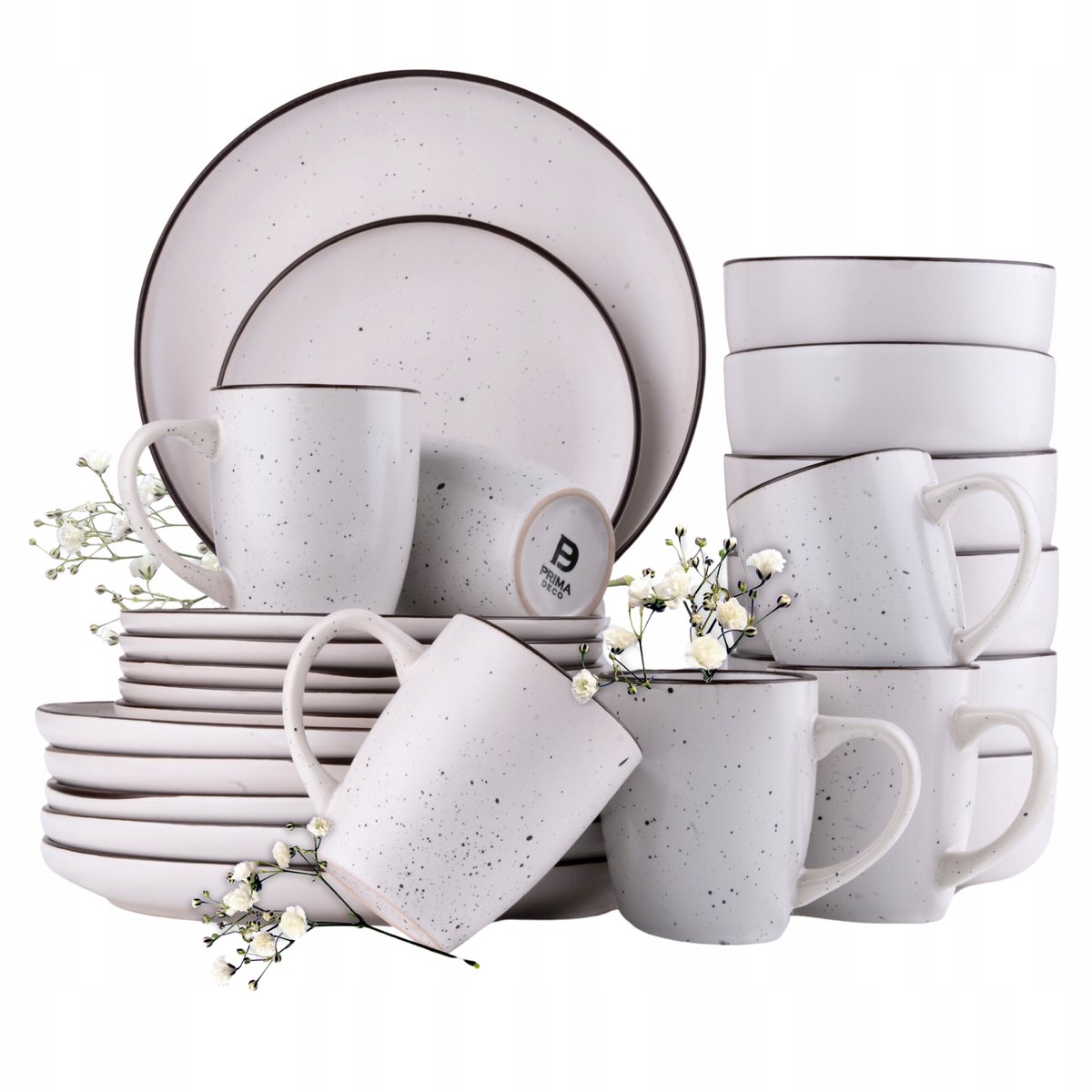 Servies 24-delig Boho stippen voor 6 personen - Grijs Keramiek