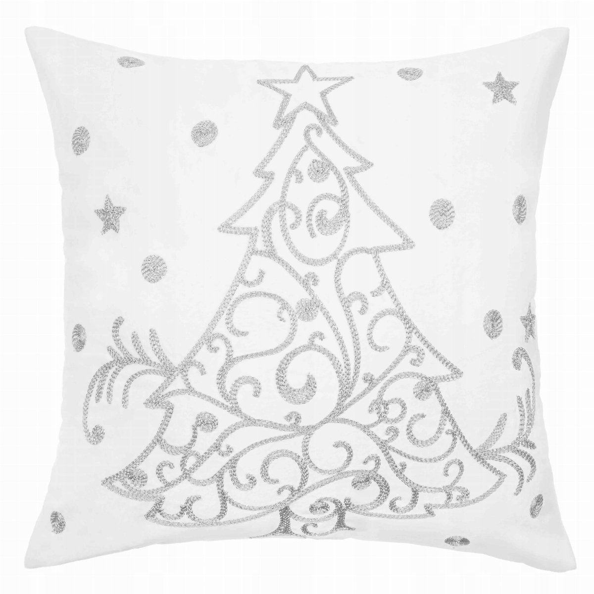 Kerst Kussenhoes Wit met Zilveren Kerstboom 45x45 cm