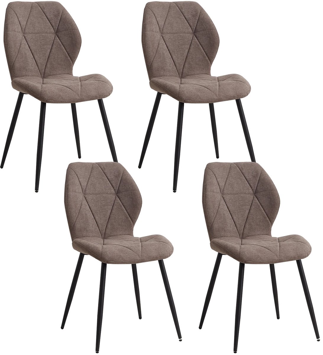 Aiverig® Eetkamerstoelen Set van 4 – Bruin – Gestoffeerde Linnen Stoelen met Metalen Poten Zwart – Ergonomische Rug & Ademend Zitkussen – Zithoogte 50 CM – Voor Eetkamer, Keuken, Balkon & Restaurant